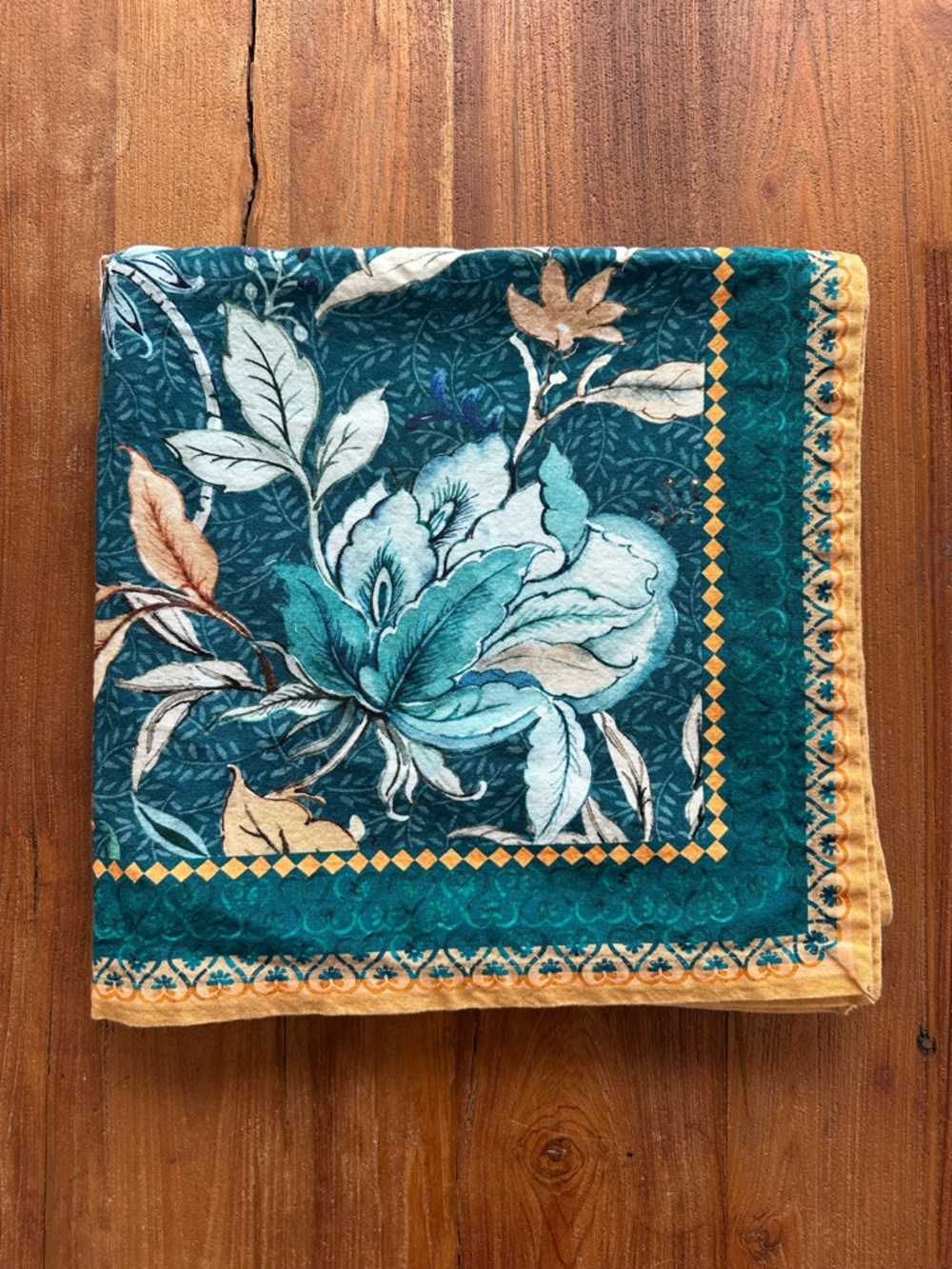 Maison d’Hermine Floral Tablecloth 54” Square Teal Cotton Block Print Boho - Picture 3 of 5
